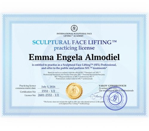 Sculptural Face Lifting practising licence for Emma Engela Almodiel
